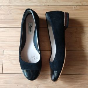 Clarks Suede Ballet Flats with Patent Toe